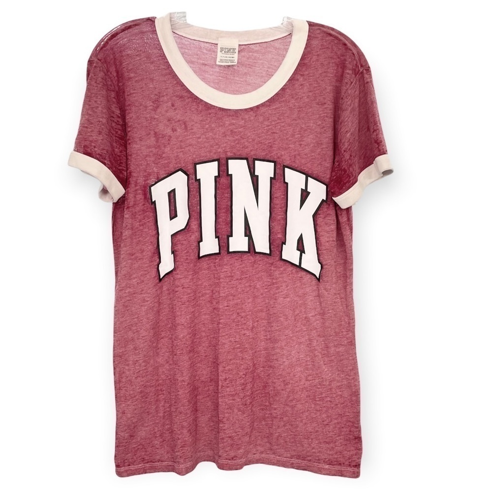 Victoria’s Secret Pink short sleeve scoop neck burnout t-shirt Logo Pink, Small 